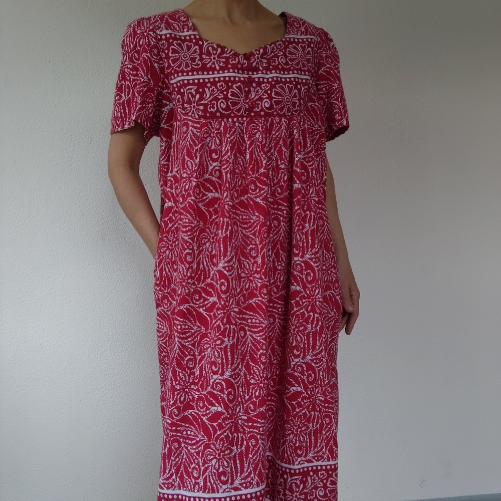 Vintage Loungees Cotton Floral Batik Maxi Dress / Size XL